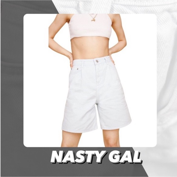 EUC Nasty Gal High Waisted Longline Denim Mom Shorts - Picture 1 of 12